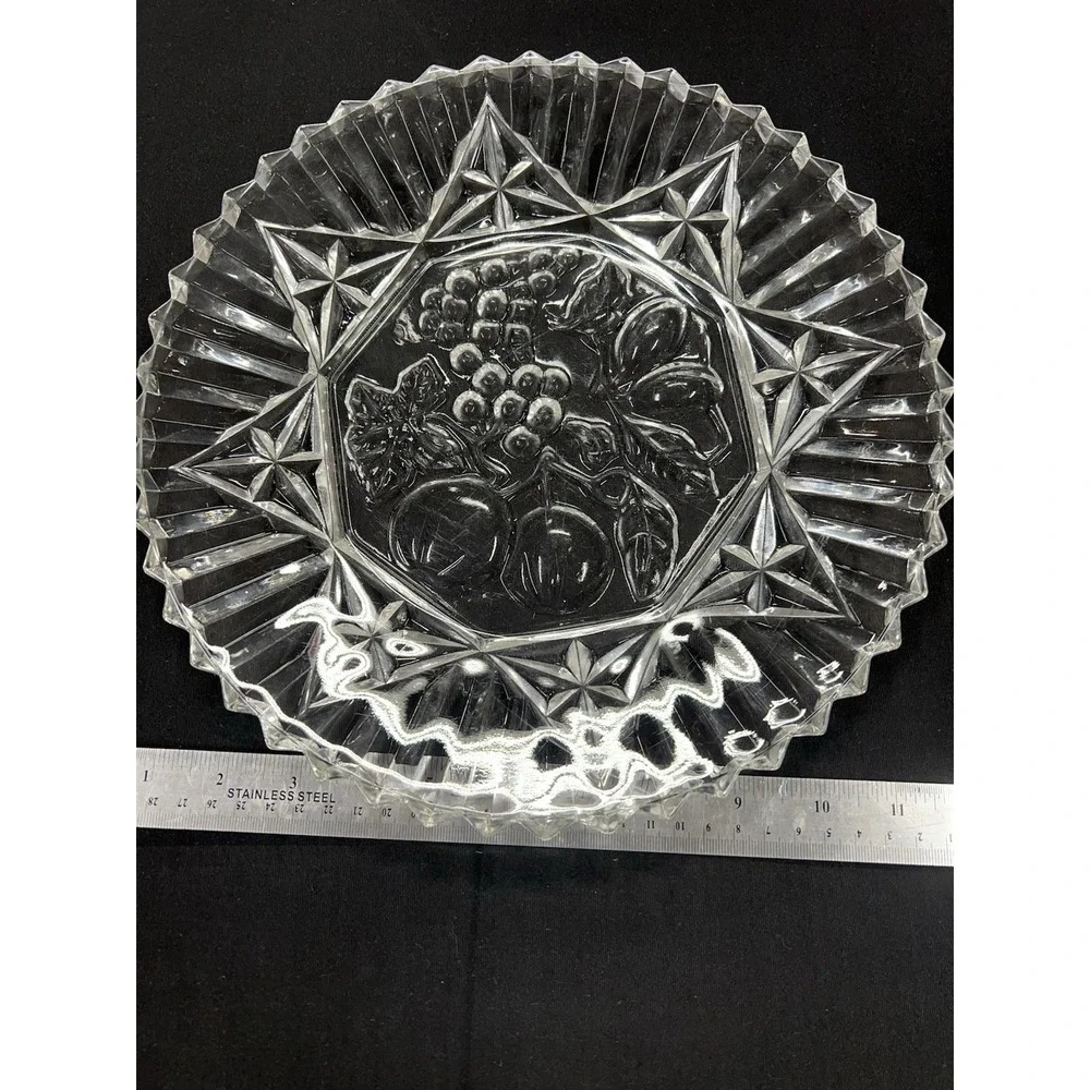 Vintage Cut‎ Crystal Clear Round Serving Platter Tray Plate 11.5